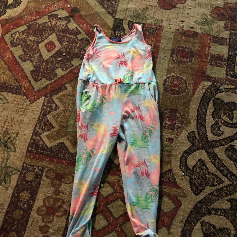 a tropical-looking jumpsuit